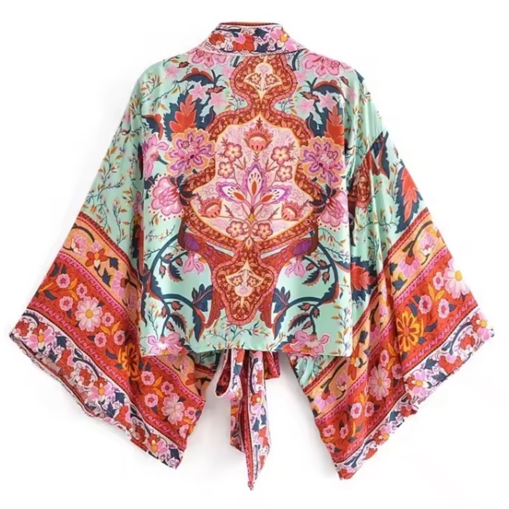 Floral Tie Front Crop Top Kimono NEW! - Picture 5 of 10